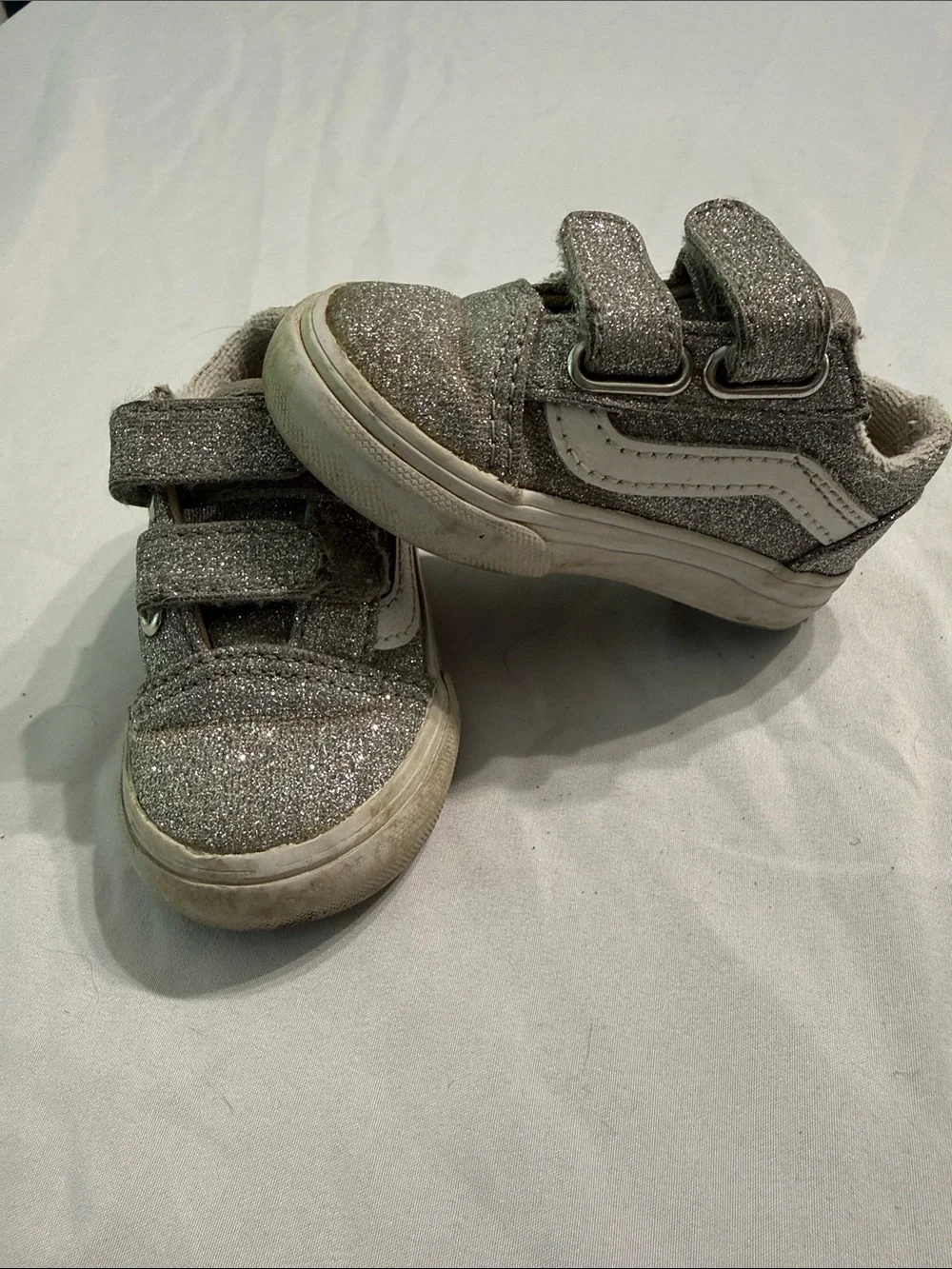 Kids Glitter Velcro Sneakers - Silver